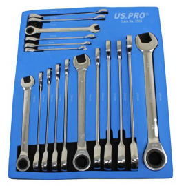 17Pc Metric Gear Ratchet Combination Wrench Set 8-24Mm