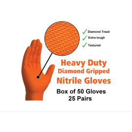 LARGE Orange Nitrile Gloves Heavy Duty Diamond Grip Disposable Latex Powder Free 
